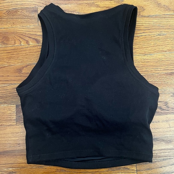 Klassy Network S Black Lined Tank Athleisure Cropped Built-in Bra Pads - Picture 3 of 4